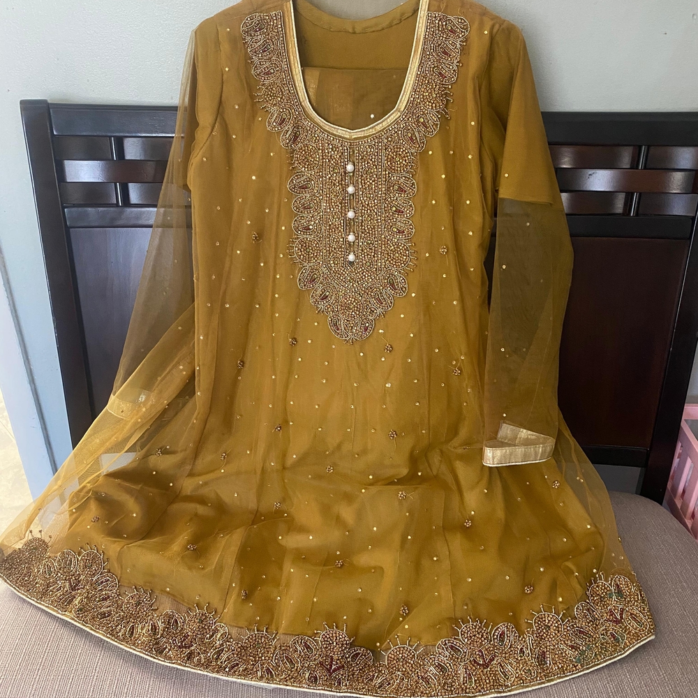 Embroidered Mustard Dress